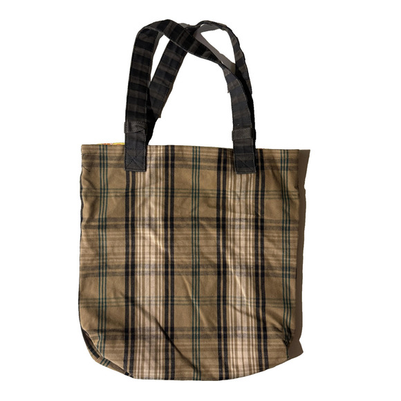 Handmade Vintage Tote Bag Punk Patch Indie Womens Brown Olive Oranges Interior - Picture 6 of 9